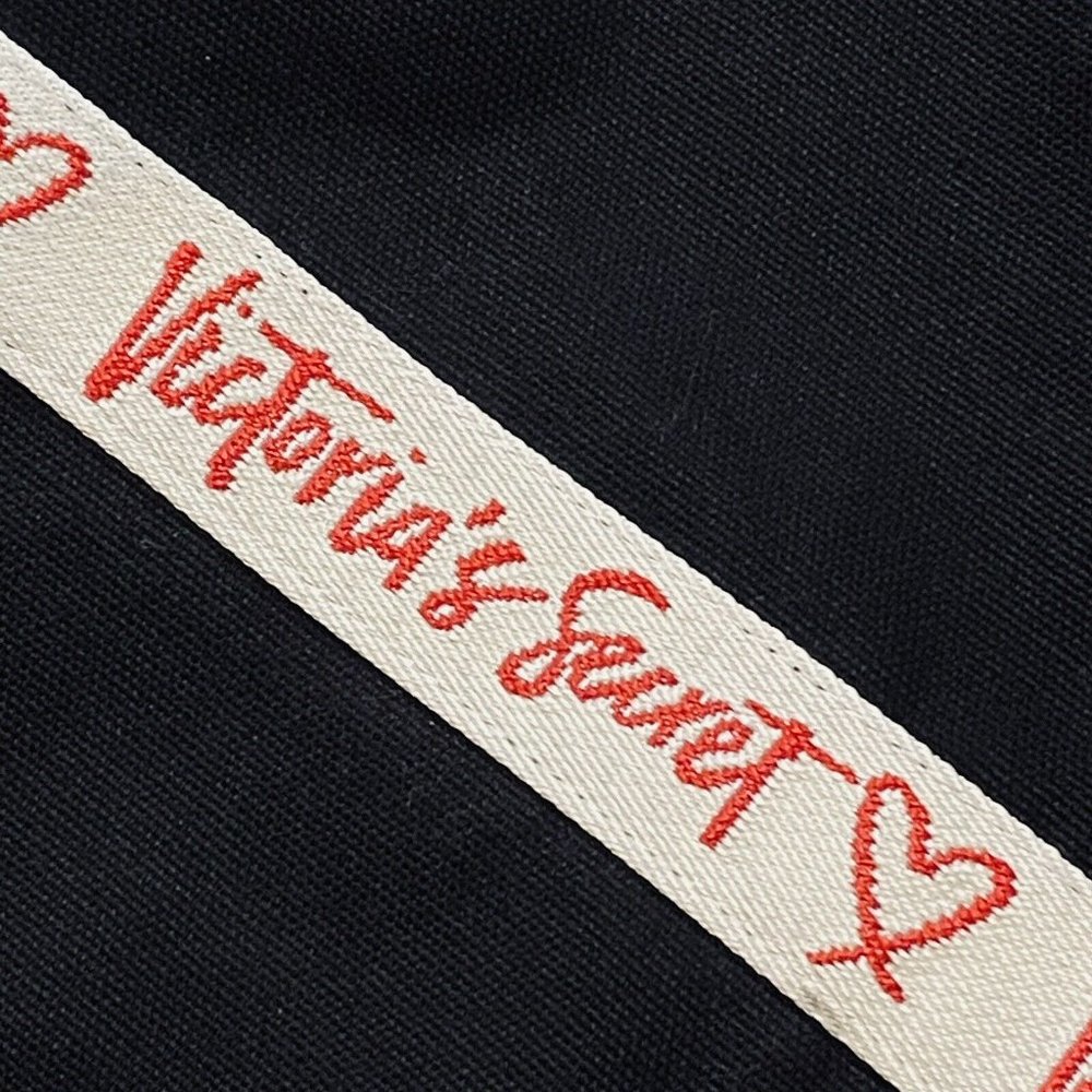 VICTORIA'S SECRET Black With Red Logo Canvas Weekender Tote Bag zips closed - Picture 4 of 9